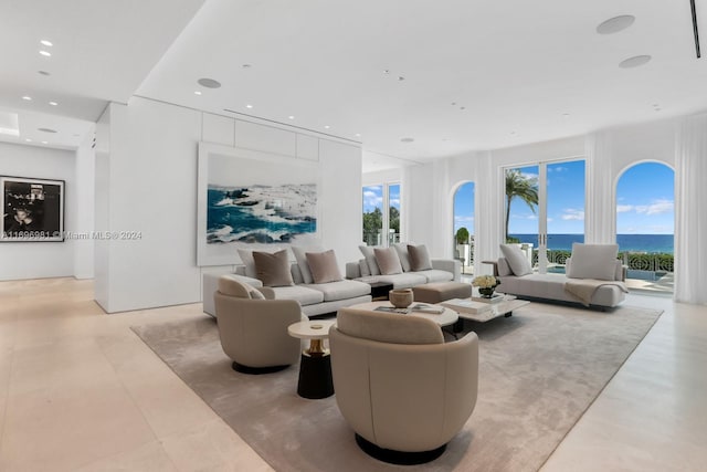 living room with a water view