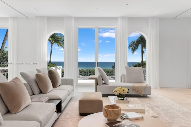 living room with a water view