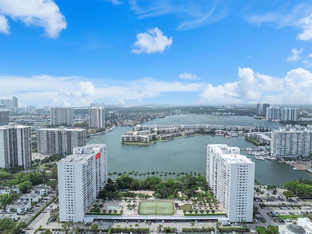 aerial view with a water view