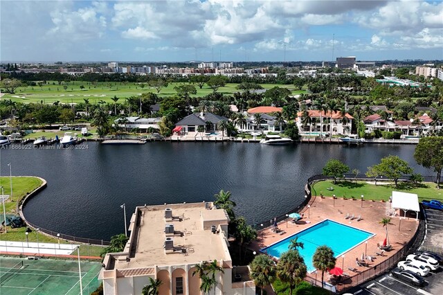 aerial view with a water view