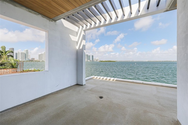 view of patio / terrace featuring a water view