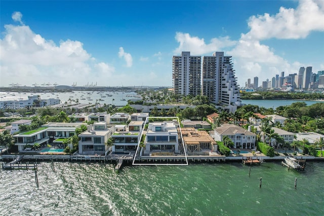 aerial view featuring a water view