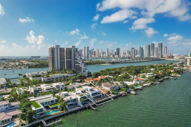 bird's eye view featuring a water view