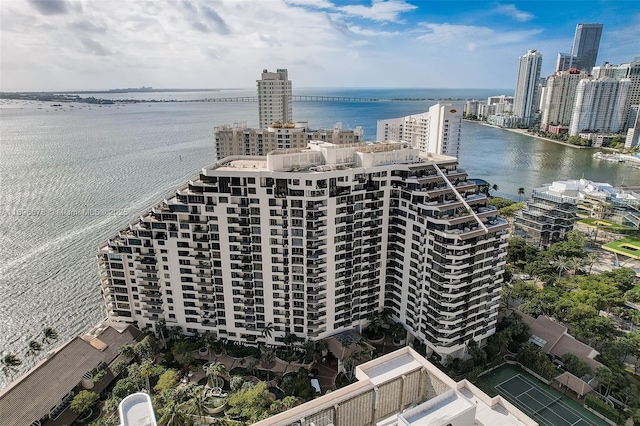 aerial view with a water view