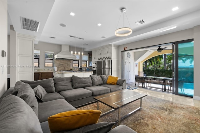 living room with sink