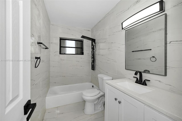 1369 NW 96th St, Miami, FL 33147 - full bath featuring vanity, marble look tiles, and shower / washtub combination