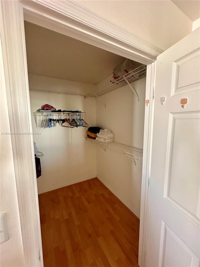 walk in closet with light hardwood / wood-style floors