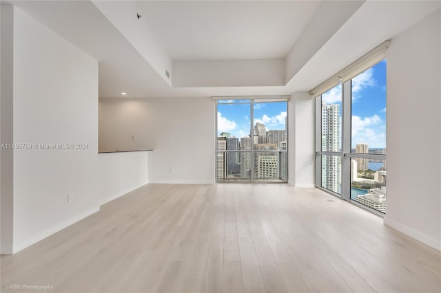 unfurnished room with plenty of natural light, expansive windows, and light wood-type flooring