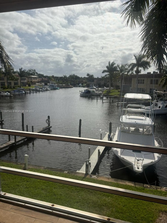 dock area with a water view