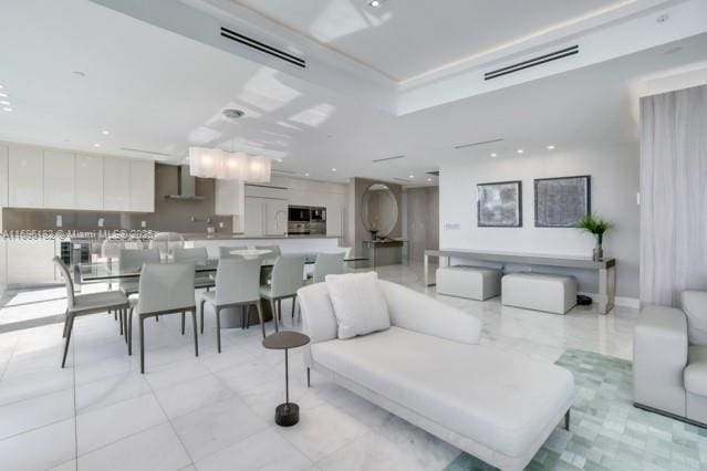 living room featuring light tile patterned floors