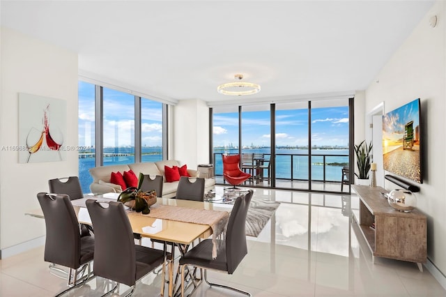 dining room featuring expansive windows, a healthy amount of sunlight, and light tile patterned flooring