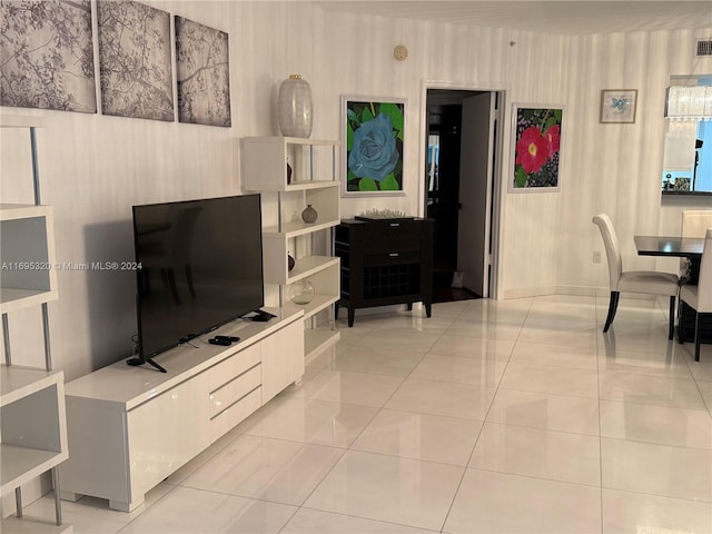 living room featuring light tile patterned floors