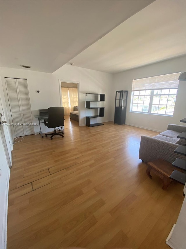 home office featuring light hardwood / wood-style flooring