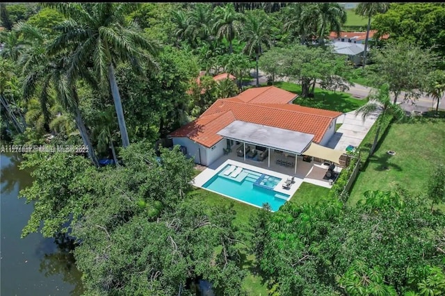 aerial view with a water view