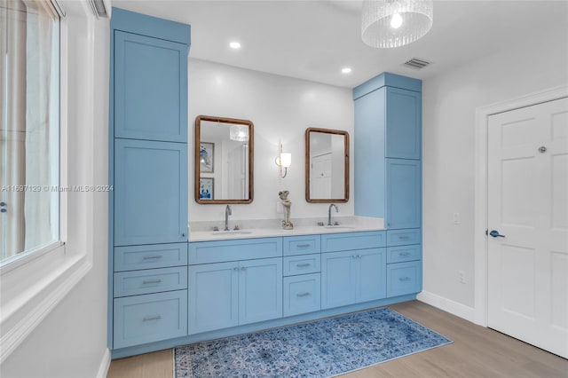 bathroom featuring vanity and hardwood / wood-style flooring