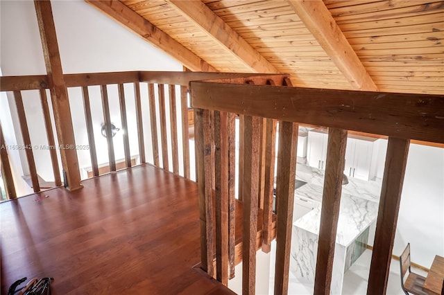 additional living space featuring beam ceiling and wood ceiling