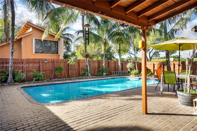 view of swimming pool featuring a patio