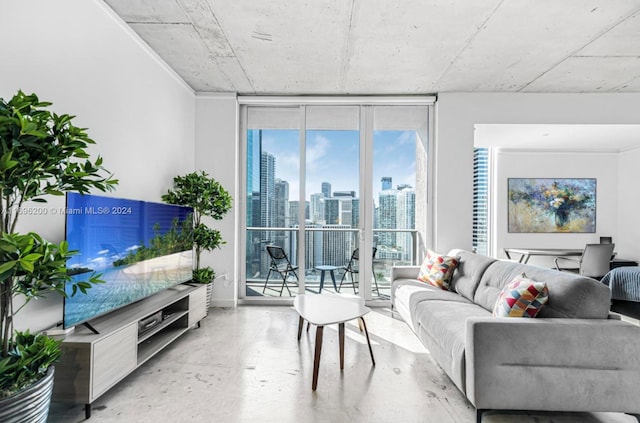 living room featuring expansive windows