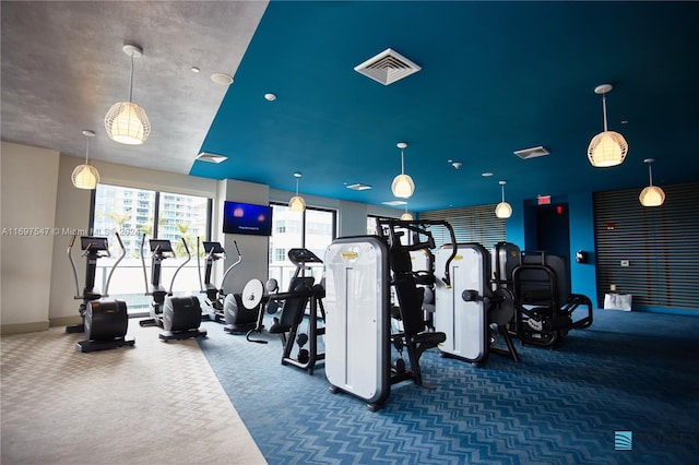 gym with carpet flooring