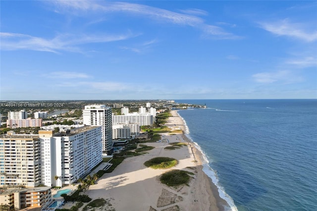 aerial view with a view of the beach and a water view