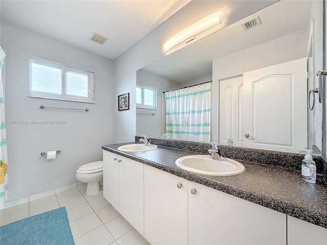 bathroom with tile patterned floors, vanity, and toilet