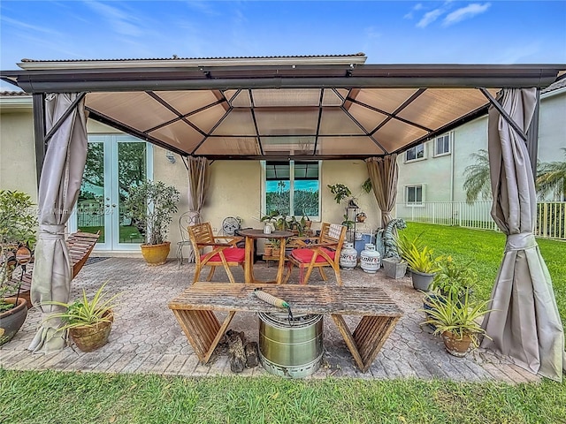 view of patio featuring a gazebo and french doors