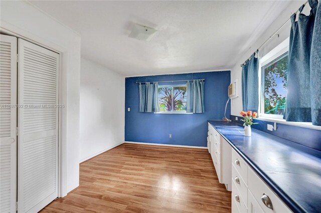 kitchen featuring white cabinetry and light hardwood / wood-style flooring