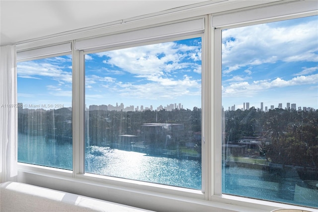 entryway with a water view