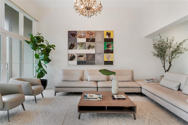 living room with a chandelier