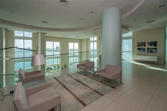 lobby with a water view