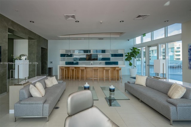 view of tiled living room