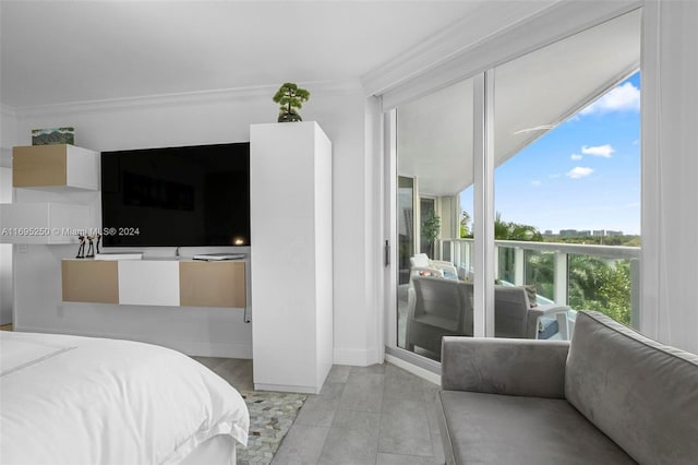 bedroom with crown molding