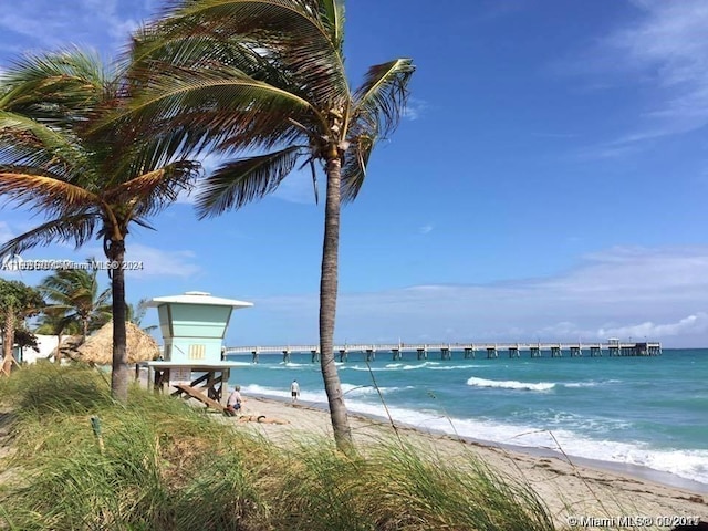 view of water feature with a view of the beach