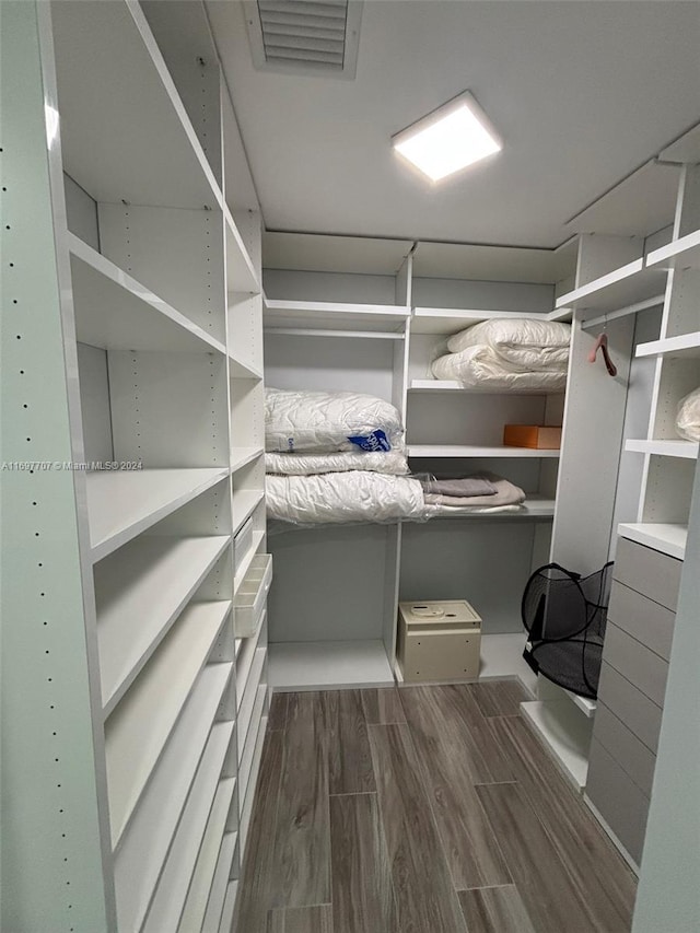 spacious closet featuring dark wood-type flooring