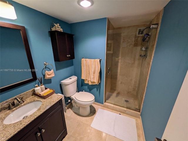 full bathroom with toilet, shower / bath combination with curtain, vanity, and tile patterned floors