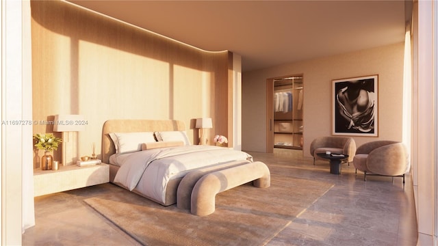 bedroom with concrete floors