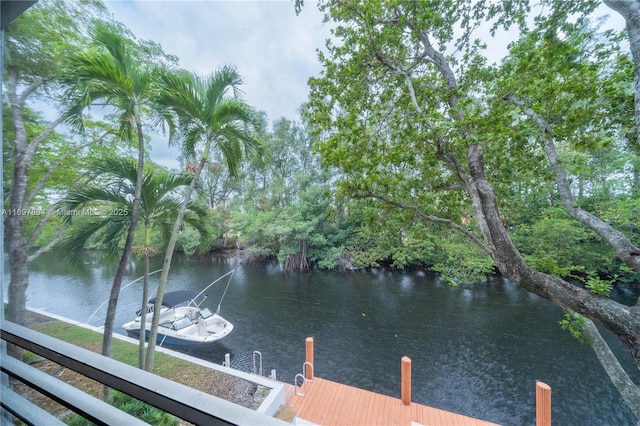 property view of water with a dock