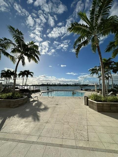 view of swimming pool featuring a patio area