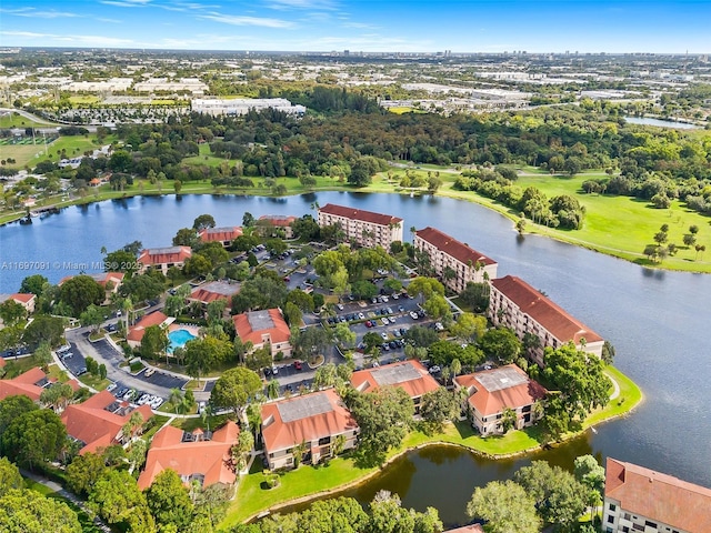 aerial view with a water view