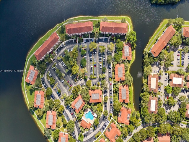 bird's eye view featuring a water view