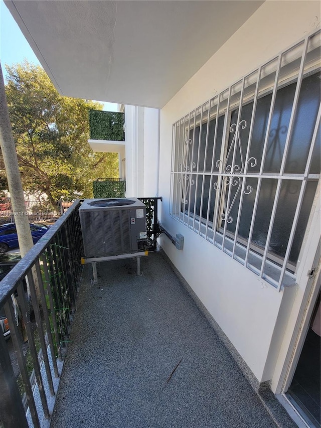 balcony featuring central air condition unit