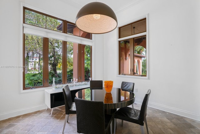 dining space featuring crown molding and a wealth of natural light