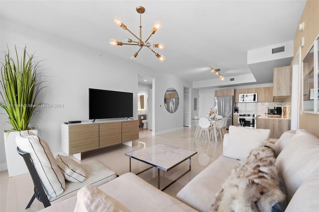 living room with a chandelier