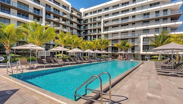 view of pool featuring a patio