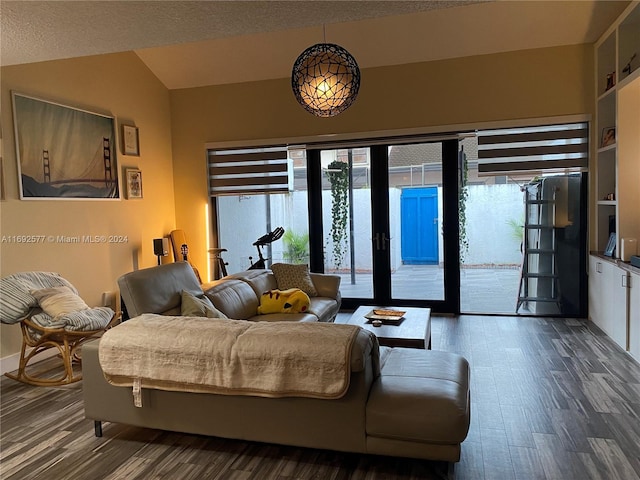 13380 SW 91st Ter Unit E, Miami, FL 33186 - living area featuring dark wood finished floors and vaulted ceiling