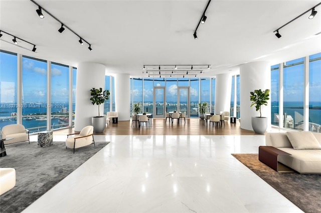 lobby with a water view