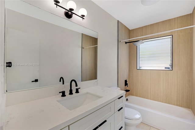 full bathroom featuring tile patterned floors, shower / washtub combination, vanity, and toilet