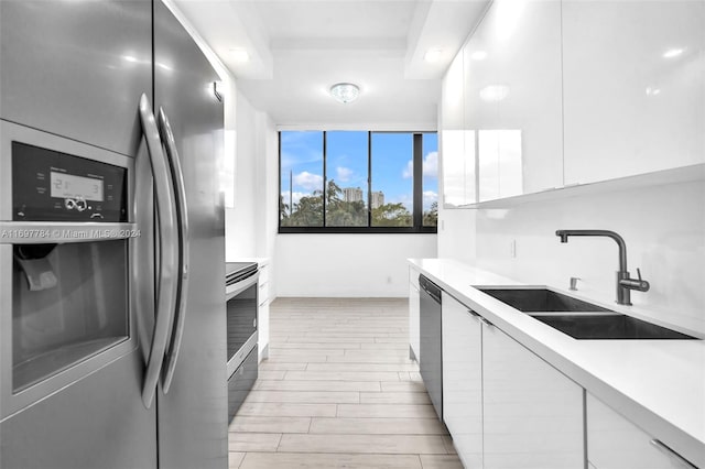 kitchen with white cabinetry, sink, and appliances with stainless steel finishes