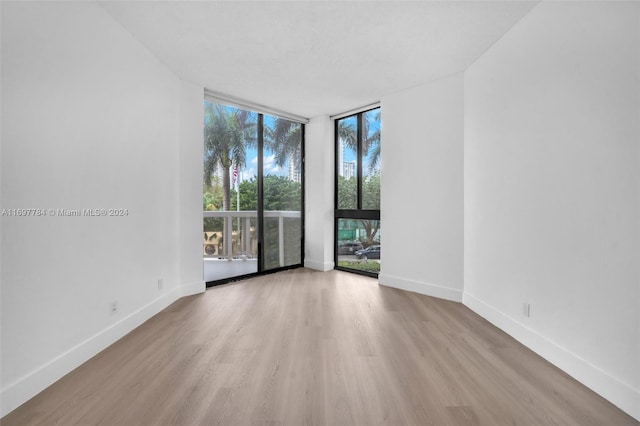 empty room featuring light hardwood / wood-style flooring and a wall of windows