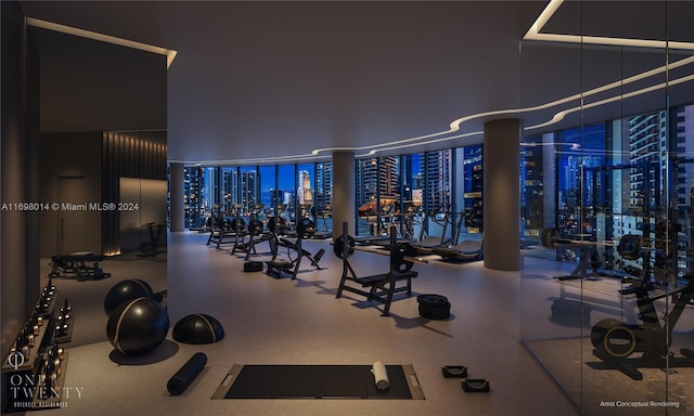 workout area featuring a high ceiling